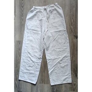 Rafaella Womens Medium White Linen Flax Cotton Blend Elastic &‎ Drawstring